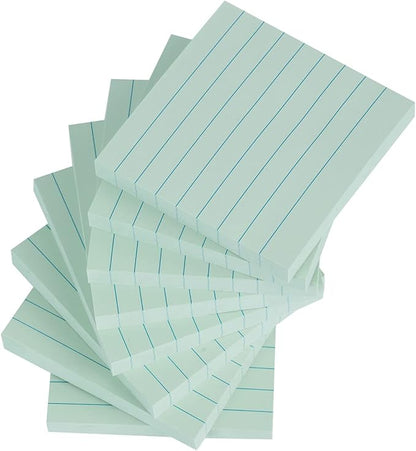 Vanpad Lined Sticky Notes 3x3 Inches, Grayish Green Ruled Self-Stick Pads, Easy to Post for Home, Office, Notebook, 8 Pads/Pack