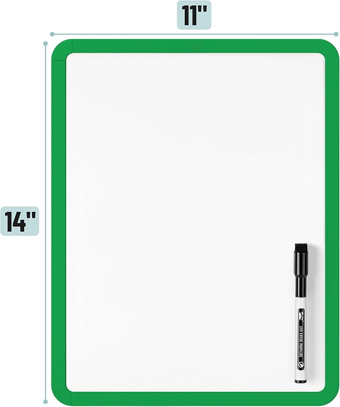 Mr. Pen- Dry Erase Board, 14” x 11” with a Black Dry Erase Marker, Green Frame, Small White Board, White Board for Kids, White Board for Students, Small Dry Erase Board, Mini White Board