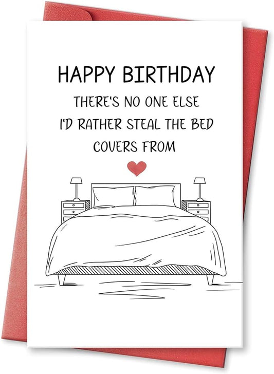 Romantic Birthday Card for Husband Wife Boyfriend Girlfriend, Humorous Birthday Gifts for Man Woman, Steal The Bed Covers Birthday Card