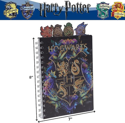 Innovative Designs Harry Potter Hogwarts Tab Journal Notebook, Spiral Bound, 96 Lined Pages, 8 x 7 inches, Black