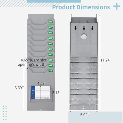 Time Card Holder, 10-Slot Attendance Card Rack, Easy to Hang, Retractable Time Card Wall Holder Rack with Number Labels 01-10