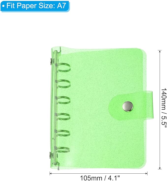 PATIKIL A7 Clear Binder Cover, Soft PVC Bling Loose Leaf Binder Protector Refillable Notebook Shell with Snap Button Closure for DIY Meeting Notebook Folder, Green