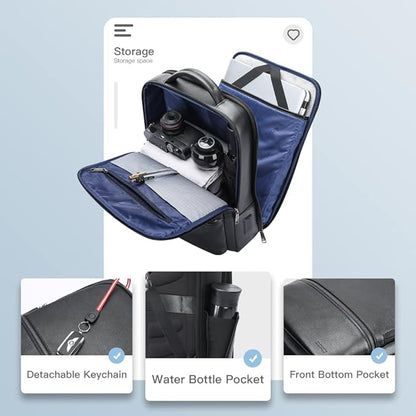 BOPai Genuine Leather Backpack for Men Multi-Function 15.6 inch Laptop Premium Executive Business Travel Friendly Smart Rucksack with USB Charging Anti Theft Large Capacity Office Classic Black