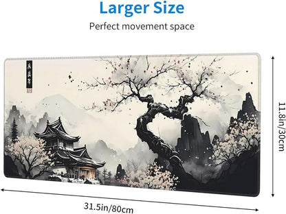 Japanese Mouse Pad, Large Japanese Desk Mat, XL Anime Gaming Keyboard Mat, Non-Slip Rubber Base, Big Extended Desk Protector for Home Office, 31.5”x11.8”
