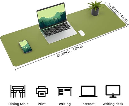 Leather Desk pad Protector, Large Desk mat with Natural Cork & PU Leather,Mouse pad,Non-Slip Office Desk Mat,Waterproof Desk Writing Pad for Office and Home (47in*17in, Olive Green)