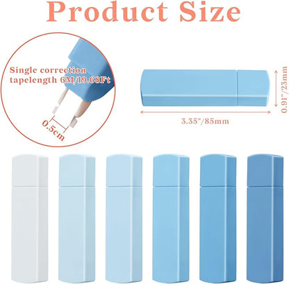 Temiary 6Pcs Mini White Out Tapes for Instant Correction, Cute Whiteout for Writing, Aesthetic Correction Tape Set Easy To Use for Students School Office Supplies (Blue)
