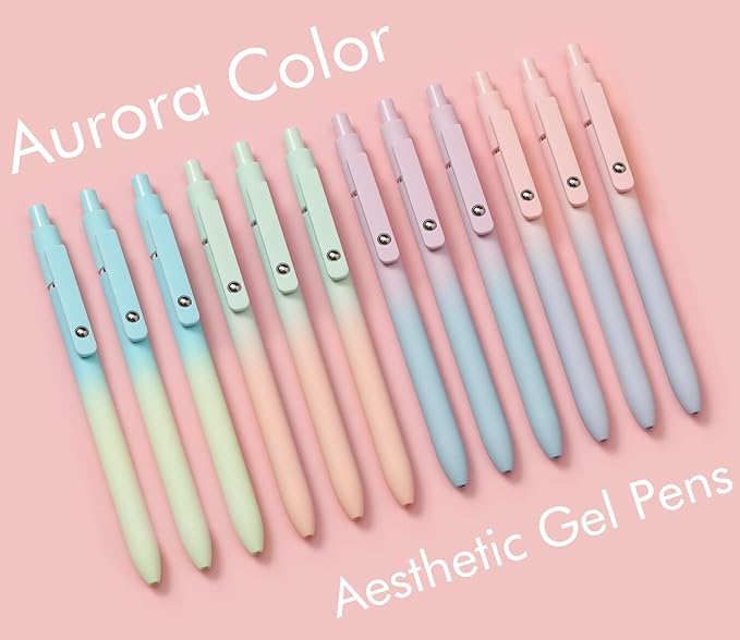 LINFANC 12 Pack Gel Pens Cute Pens Medium Point 0.7mm Pen Black Ink Pens for Journaling Aesthetic Pens Gel Pens School Supplies Black Pens Gel Ink Pen Office Supplies