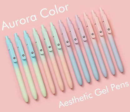 LINFANC 12 Pack Gel Pens Cute Pens Medium Point 0.7mm Pen Black Ink Pens for Journaling Aesthetic Pens Gel Pens School Supplies Black Pens Gel Ink Pen Office Supplies