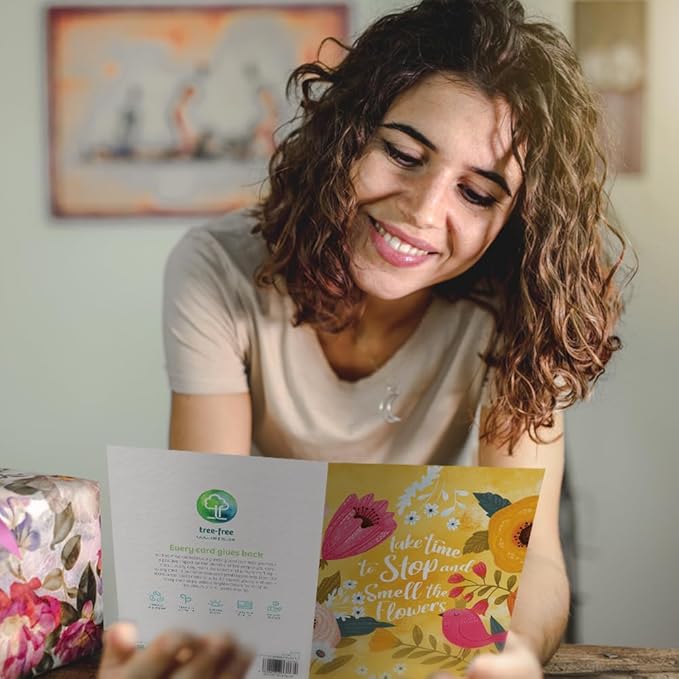 Tree-Free Greetings - Birthday Card - Artful Designs - 1 Card + Matching Envelope - Made in USA - 100% Recycled Paper - 5 x 7 - Smell the Flowers (GO61214)