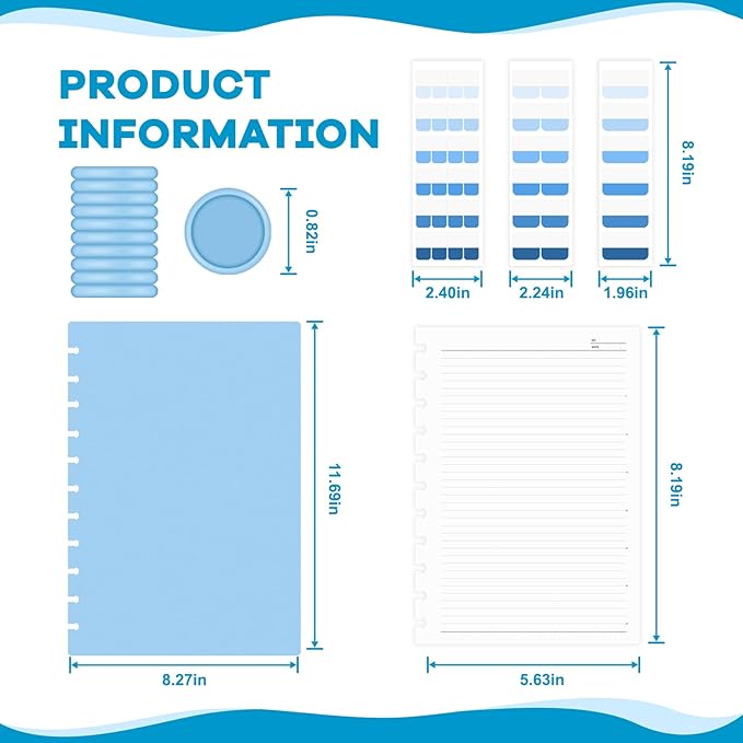 Discbound Notebook, 8-Disc Disbound Planner with Removable Pages, 180 Pages Spiral Notebook, Poly Cover Discbound Planner for Work, Travel, Note Taking(With Index Sticker),Blue,A4