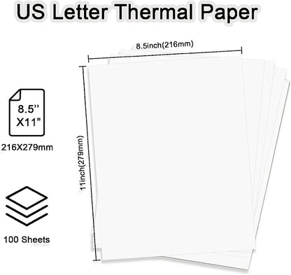 200 Sheets US Letter Size Thermal Paper(100 Folded & 100 Single), Thermal Printer Paper 8.5 x 11 Inch, Printer Paper for M08F/A40 Thermal Portable Printer