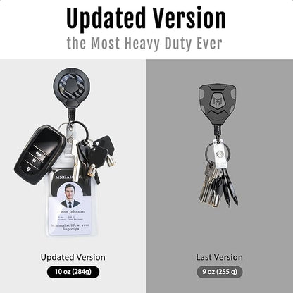 MNGARISTA Upgraded Heavy Duty Retractable Keychain with Belt Clip, 10 OZ Retraction, 31.5" Stainless Steel Cord, 3K Carbon Fiber ID Badge Reel with Badge Strap and Key Ring, 2 Pack