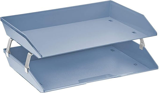 Acrimet 2 Tier Side Load Letter Tray Facility, Desktop File Organizer, A4 Letter Size Paper Organizer, Minimalist Storage Solution Paper Tray for Office, Home, Classroom (Plastic, Solid Blue Color)