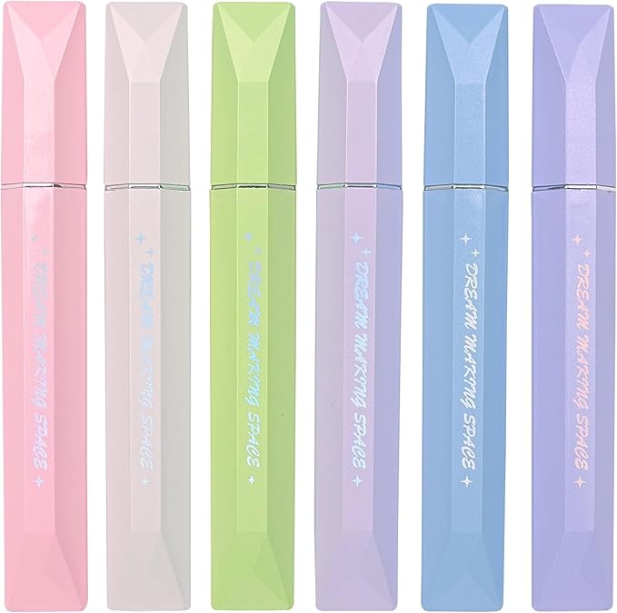COLNK Glitter Pastel Highlighter,Set of 6 Pcs Cute Aesthetic Highlighters Assorted Colors,Chisel Tip,Metallic Highlighters for Journal Planner, Highlighting, Note-taking,Glitter Ink A