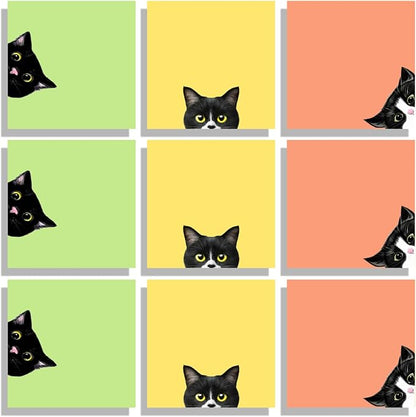 9 Pads Black Cat Sticky Notes Set, Pink Self-Stick Note Pads, Super Adhesive Memo Pads Cute Note Card for Cat Lover Gift, Teacher Office and School Supplies, 3x3in