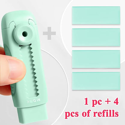 M&G 4+1 Pack Rubber Erasers Sliding Retractable Eraser, Soft Cute Erasers Push Pull Large Pencil Eraser with Plastic Sleeve 4 Refill Eraser for Students Kids, School Office Home Supplies (Green)