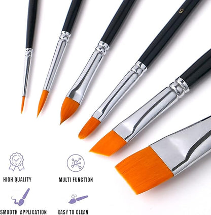 Bowitzki Face Paint Brush Set, 6pcs Artist Brushes for Body Face Painting,Acrylic Painting Watercolor Oil Gouache