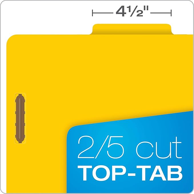 Pendaflex Classification Folders, Standard, 1 Divider, Embedded Fasteners, 2/5 Cut Tab, Yellow, Letter Size, 10/BX (23734)