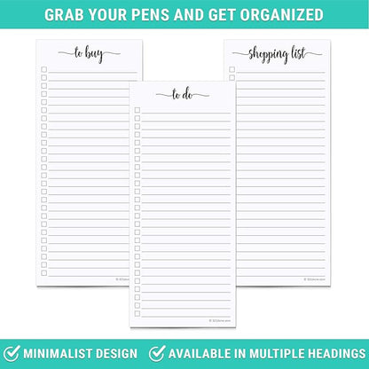 321Done 2-Pack Skinny To Do List Notepad, Made in USA - 3.7x8.5, College Ruled, Simple Stylish To-Dos Memo Pad for Planning, Tasks, Appointments, Reminders, Home, Office - 50 Sheets per Pad