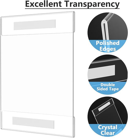 MaxGear Acrylic Sign Holder 8.5 x 11 inch 6 Pack, Wall Mount Sign Holder with Double-Sided Tape, Clear Plastic Sign Holders, Document Flyer Acrylic Picture Frame for Office, Home, Store
