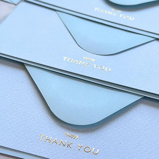RUN2PRINT (36 Pack Thank You Cards With Envelopes & Stickers - Elegant Light Blue - Emboss Gold Foil Pressed - Blank Notes Wedding, Bridal, Baby Shower, Business and Formal All Occasion Cards