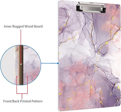 WAVEYU Cute Hardboard Office Clipboard, Clipboard with Low Profile Clip Designed for Students Classroom School and Office Use, Purple Marble(12.5"x9")