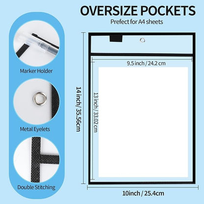 Ufmarine 30 Pcs Dry Erase Pocket Sleeves Black, Job Ticket Holders (10" * 13"), Reusable Plastic Sleeves for Teacher Classroom