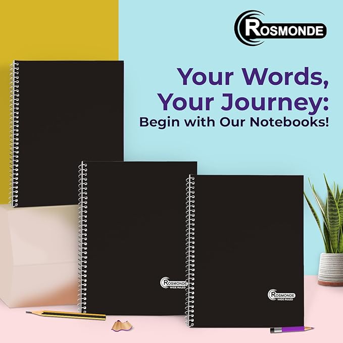 1 Subject Spiral Notebook, 12 Pack, Wide Ruled, Water Resistant Cover, Thick 140 Pages/Book (70 Sheets), 8 x 10-1/2, 3 Hole, Bulk School & Office, Black Cover