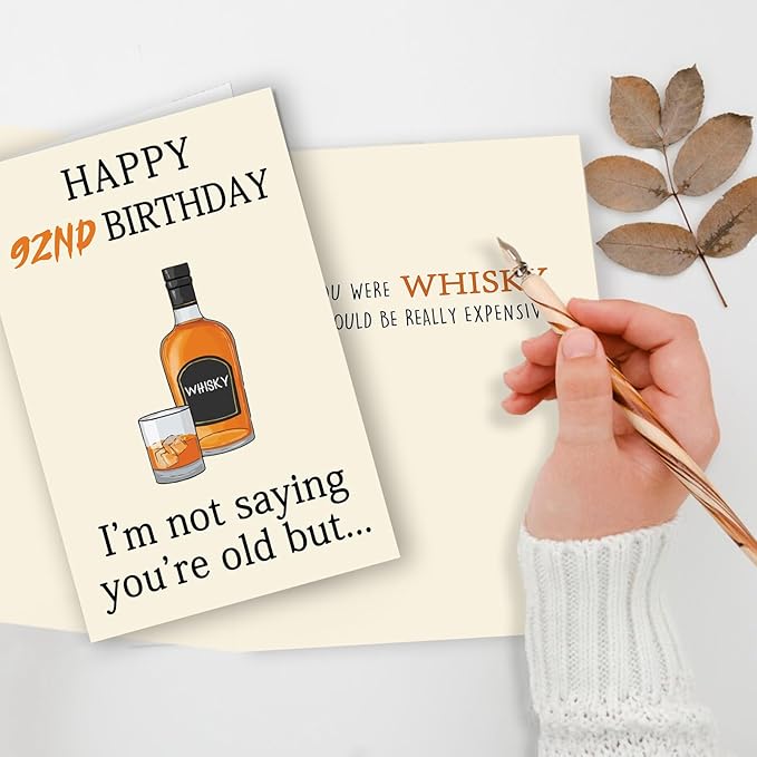Funny Whiskey 92nd Birthday Card, 92nd Birthday Gifts for Men Women, Unique 92nd Birthday Decorations for Husband Wife, Best 92 Year Old Birthday Card Gifts for Grandpa Grandma