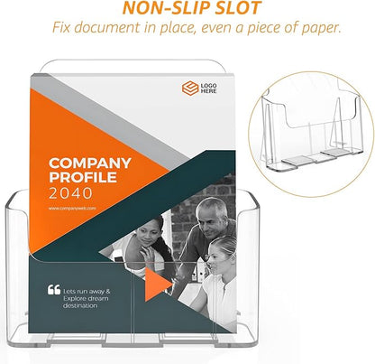 KTRIO Acrylic Brochure Holder 8.5 x 11 inch, Plastic Acrylic Literature Holders Clear Flyer Holder Rack Card Holder, Magazine, Pamphlet, Booklet Display Stand Trifold Holder Desk or Wall Mount 4 Pack