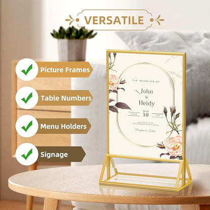 4X6 Gold Frames Double Sided Acrylic Sign Holder Tabletop Picture Frames Vertical Display Stand for Shop School Home Photos Wedding,Set of 6