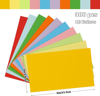 Tecmisse 300 PCS Colored Index Cards, 3x5 Inches Flash Cards, Heavy Note Cards, Study Cards for School, Learning, Memo Scratch Pad, 10 Colors (Blank)