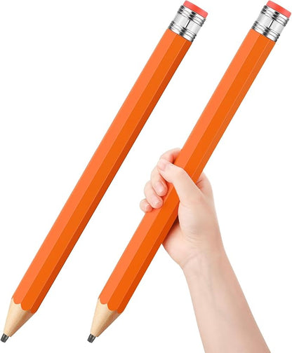 2 Pcs 16 Inch Pencils Wooden Jumbo Pencils Giant Wooden Pencils Funny Big Pencil with Cap Eraser Large Pencil Fun Novelty Gifts for Kids School Kindergarten Home Office Supplies (Orange)