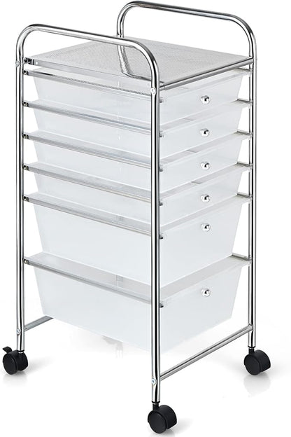 Julimoon 6 Drawers Rolling Storage Cart, 6-Tier Mobile Storage Drawers & Craft Organizers, Multipurpose Plastic Utility Cart with Wheels for Home, Office, Classroom & Garage (Clear)