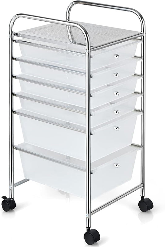 Julimoon 6 Drawers Rolling Storage Cart, 6-Tier Mobile Storage Drawers & Craft Organizers, Multipurpose Plastic Utility Cart with Wheels for Home, Office, Classroom & Garage (Clear)