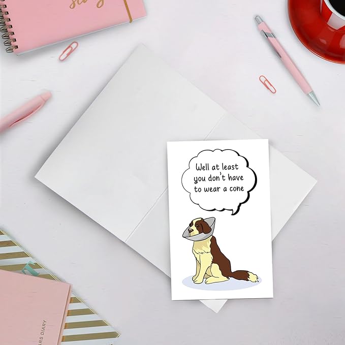 Funny Get Well Card Gift, Get Well Soon Card, Humorous Surgery Recovery Gifts for Women Men, At Least You Don't Have to Wear A Cone