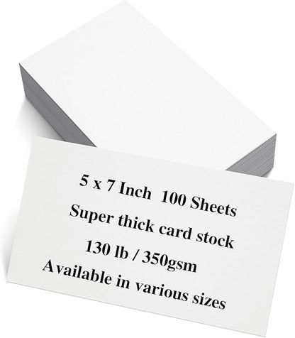 100 Sheets 5 x 7” White Cardstock Thick Paper - Blank Heavy Weight 350gsm Cover Card Stock for Invitations, Stationery Printing, Scrapbooking, Crafts, DIY Cards, Paper Crafting (5x7 Inches)