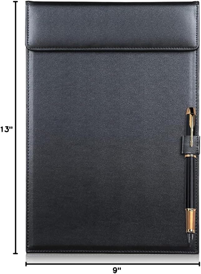 PU Leather Clipboard 13" X 9" - A4 File Clip Folder Document Organizer Writing Pad Business Card Holder - Magnetic Conference Pad with Pen Holder for Hotel Office Hospital School