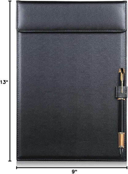 PU Leather Clipboard 13" X 9" - A4 File Clip Folder Document Organizer Writing Pad Business Card Holder - Magnetic Conference Pad with Pen Holder for Hotel Office Hospital School