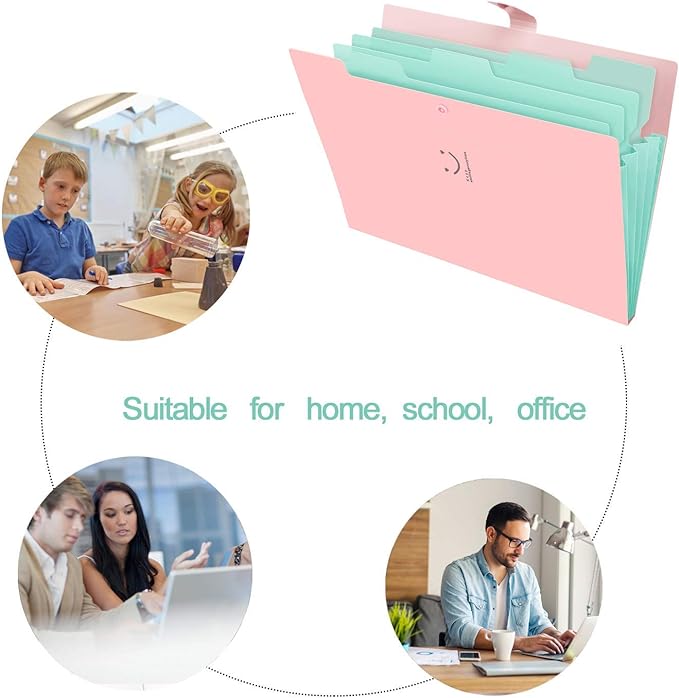 SKYDUE Expanding File Folder 5 Pockets, Skydue Letter A4 Paper Accordion Document Organizer (Pink)