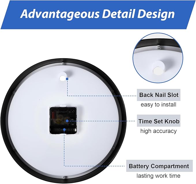 Sasylvia 3 Pcs 10 Inch Wall Clock Battery Operated Round Clock with 3 Pcs Black Acrylic Sheets 4 Sheets of Self Adhesive Vinyl Letter Stickers Alphabet Stickers for School Office Home