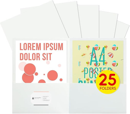 25Pcs White File Folders with Pockets and Business Card Holder,2 Pocket Folders for School,Home or Office,Durable Heavy Duty File Folders