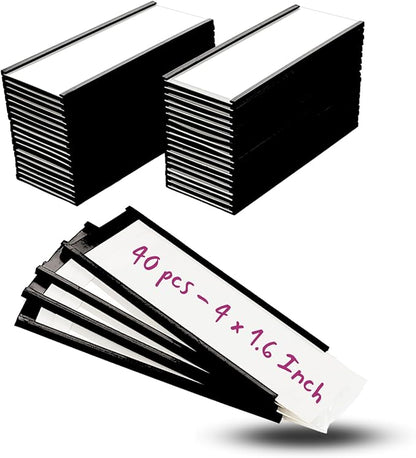 Availey 40 Pack Magnetic 'C' Channel Label Holders for Metal Racks and Shelves with Protective Films and Replacement Strips 4" x 1.6"