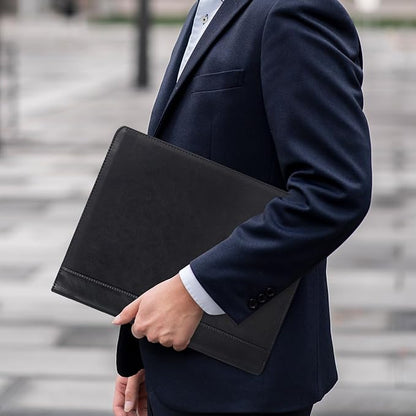 AZXCG Resume Portfolio,Zippered Padfolio Document Holder Business Folder Organizer, Faux Leather Matte Finish -Black (Customize)