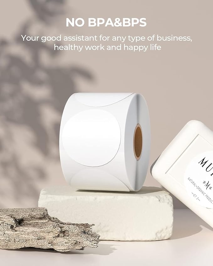 MUNBYN 2 Inch Circle Thermal Sticker Labels, Self-Adhesive Round Direct Thermal Labels, Multi-Purpose Roll Thermal Stickers for Business, 4 Rolls/3000 Labels