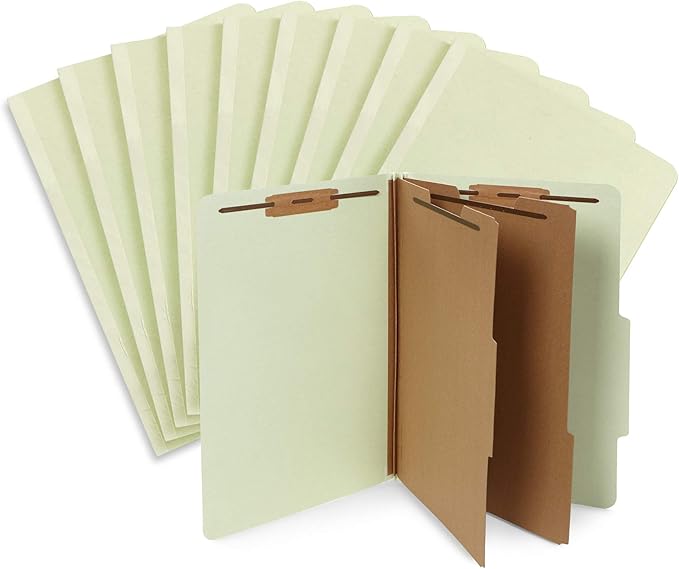 10 Legal Size Classification Folders - 2 Divider 2 Inch Tyvek Expansions - Durable 2 Prongs Designed to Organize Standard Law Client Files, Office Reports - Legal Size, 10 Folders (Gray Green)