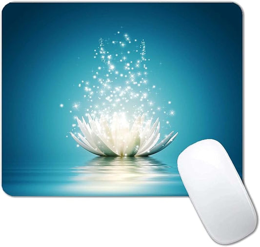 White Lotus Mouse Pad,Cute Floral Mouse pad,Custom Small Mouse Pads with Designs,Portable Office Non-Slip Rubber Base Wireless Mouse Pad for Laptop
