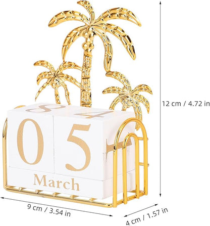 SUPVOX Wooden Block Calendar for Desk Daily Desktop Perpetual Calendar Wood Month Date Display Blocks Farmhouse Desk Accessories for Home Office Decor Reusable Yearly Coconut Tree Design
