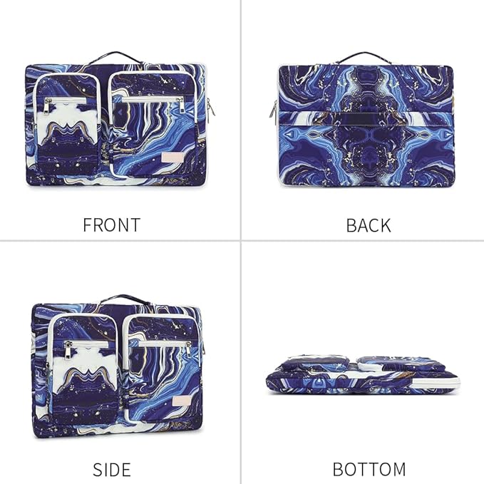 canvaslife 360° Protective Laptop Sleeve Case Bag with 4 Pockets for MacBook Pro 16 inch and 15 inch-15.6 inch Laptop (Blue marble)