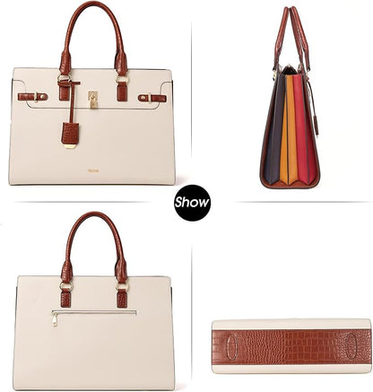 Telena Laptop Tote Bag for Women, 15.6 Inch Shoulder Tote Bag Leather Briefcase for Women, Large Capacity Handbag Bags